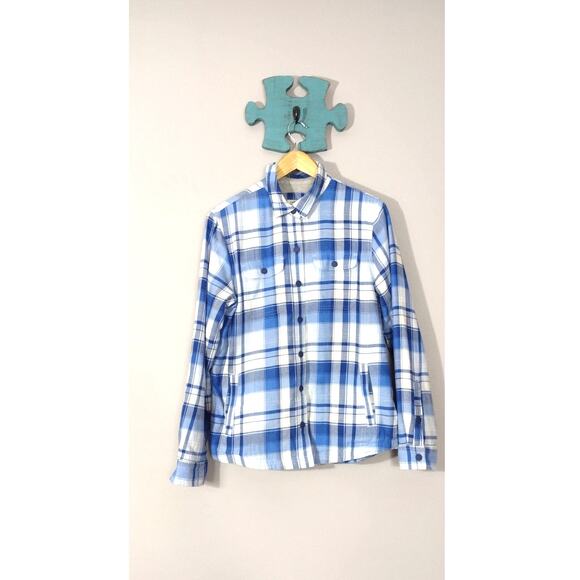 LL Bean Womens Flannel Fleece Lined Shirt Small Blue Plaid Jacket Shacket Button - Picture 1 of 11